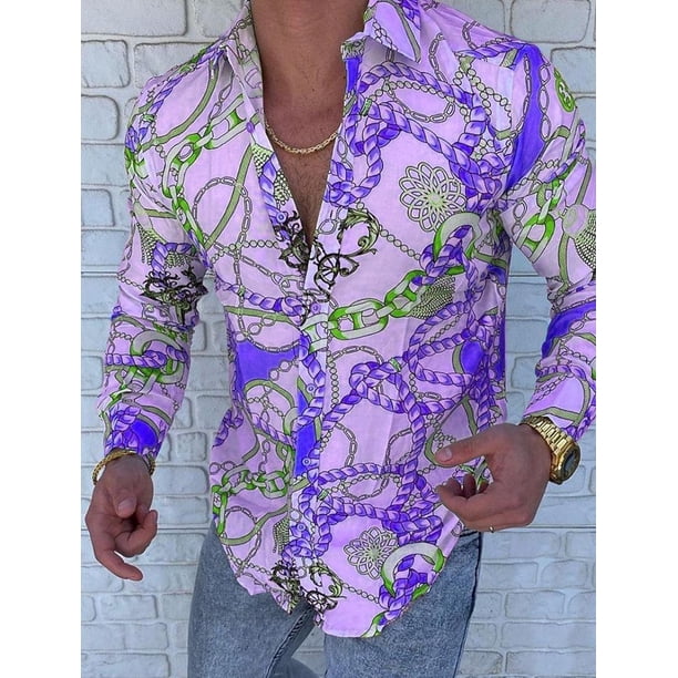 Camisas de hombre Camisas estampadas Camisas de tartán Camisas de cuello alto Camisas de manga larga con estampado de patchwork Ropa de diseñador Punk y gótico
