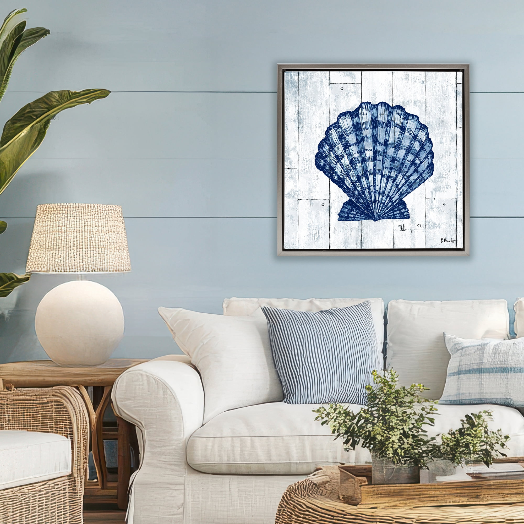 Stupell Industries Coastal Timberland Scallop Gray Framed Floater Canvas Wall Art, design by Paul Brent