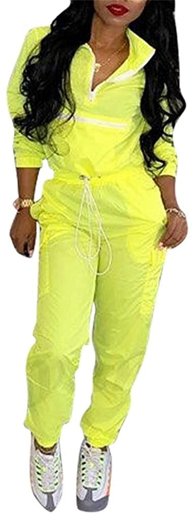 Women 2 Piece Outfits Tracksuit Jumpsuits Lightweight Windbreaker Pullover Jacket Crop Top Pants Set