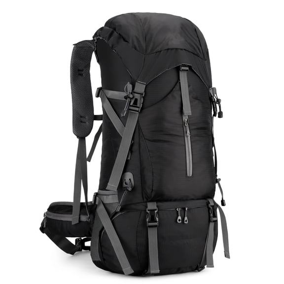 Outdoor Sports Mountaineering Bag 70 Liter Large Capacity Backpacking Hiking Camping Bag Travel Backpack Black
