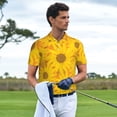thumbnail image 3 of Honeii Sun Flowers print Polo Shirt, a classic short-sleeved, button-down golf shirt designed for menLarge, 3 of 6
