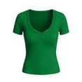 thumbnail image 7 of Wlynlyn Going Put Tops for Women Short Sleeve V Neck Low Cut Summer Tshirts Slim Fitted Ribbed Knit Crop Tees, 7 of 7