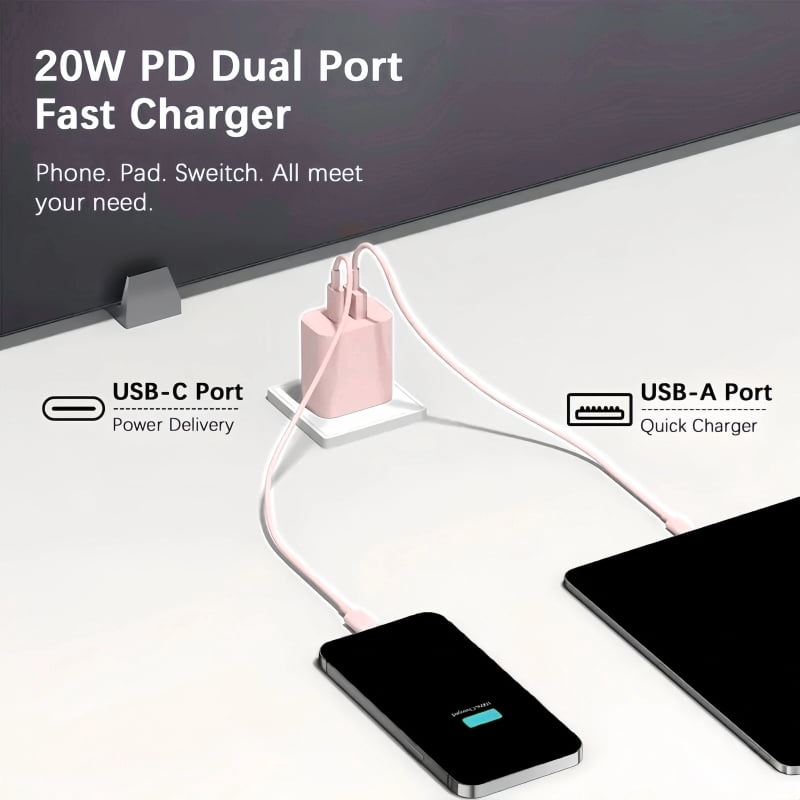 For iPhone 14 13 Charger Fast Charging ，USB C and USB A Port Charger Block Type C Charger 6.6FT Cord Wall Charger Compatible with iPhone 14/14 Plus/14 Pro/14 Pro Max