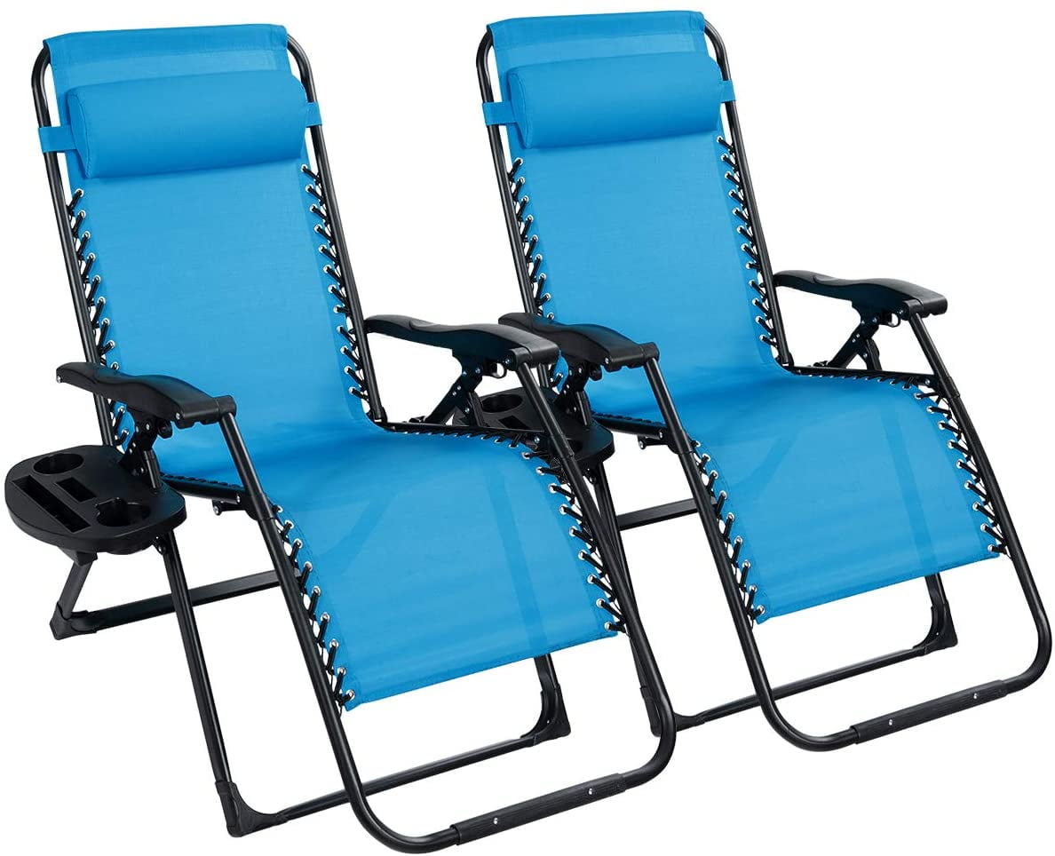 New Folding Zero Gravity Recline Chairs Outdoor Beach Patio Yard Navy Blue 2pcs 