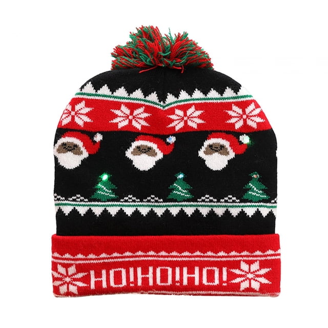 Gorro,Gorro de Navidad LED Gorros de suéter Gorro de nieve,Gorro de punto navideño Gorro de invierno para adultos y niños,Gorro de punto con luces intermitentes de colores,Gorro de Negro Yuyangstore Gorro