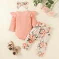 thumbnail image 4 of Youmylove Two Piece Girls Outfits Baby Girls Ribbed Romper Tops Floral Pants Headband Outfits Set, 4 of 9