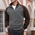 thumbnail image 2 of KHONTS Men's Quarter Sweatshirt Zip Quilted Long Sleeve Tee Stand Collar Color Block Pullover Tops Brown XL, 2 of 9