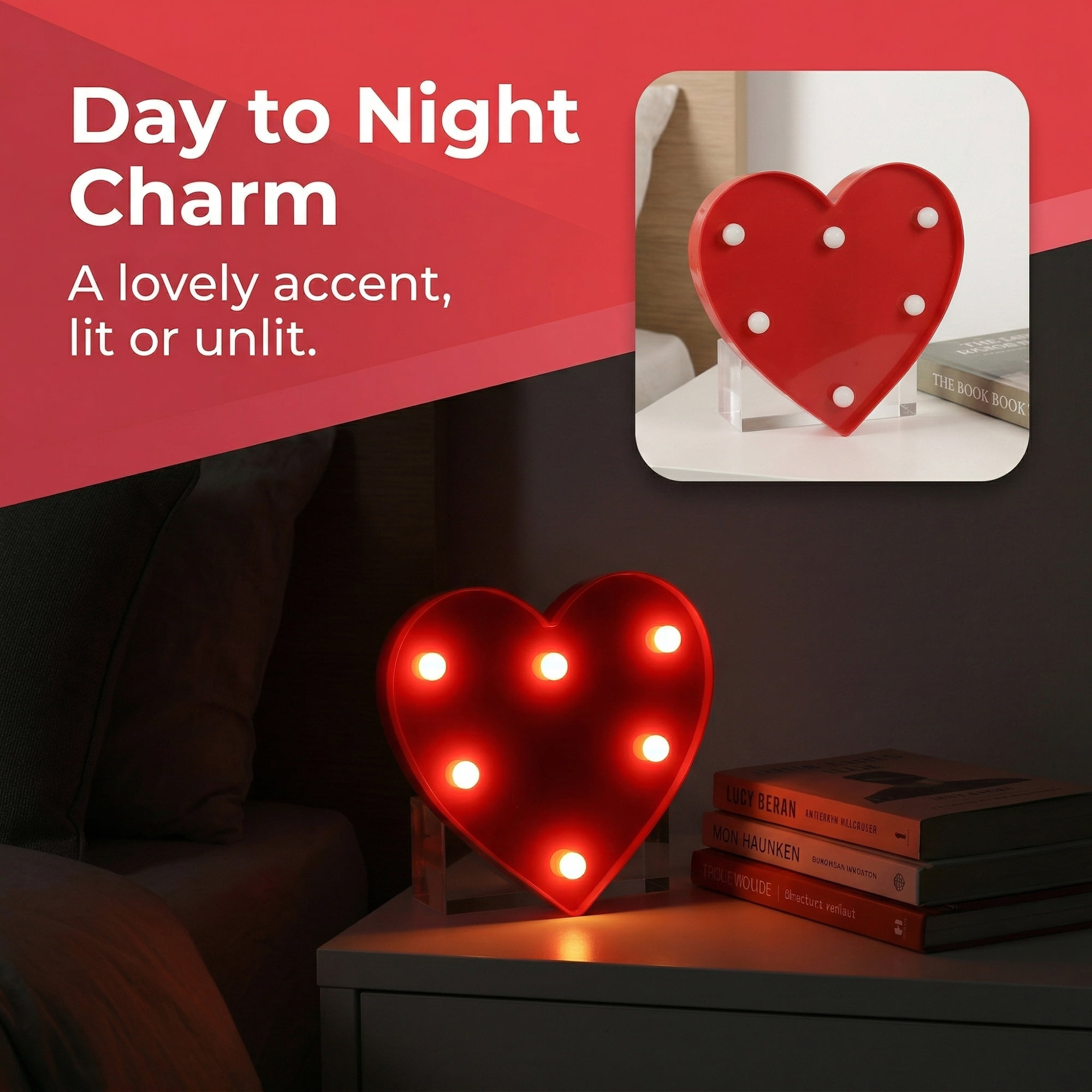 Unique Bargains Small Heart Marquee Light Up Sign LED Heart Lamp Red 6.5" x 1" x 5.9"