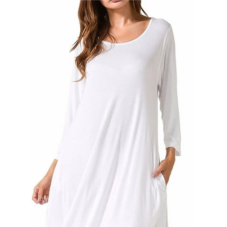 - Women's Casual Swing 3/4 Sleeve Pockets T-Shirt Loose Dress