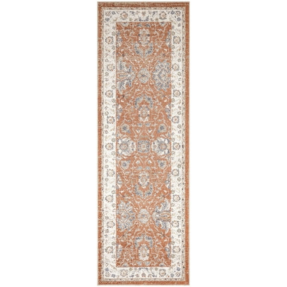 Nourison Astra Machine Washable 2' x 6' Rust Ivory Vintage Indoor Area Rug