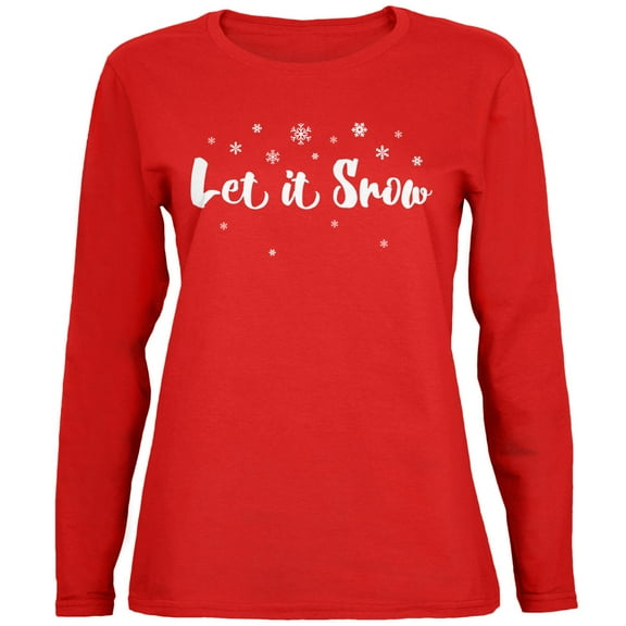 Old Glory Womens Christmas Let it Snow Script Snowflakes Long Sleeve T Shirt