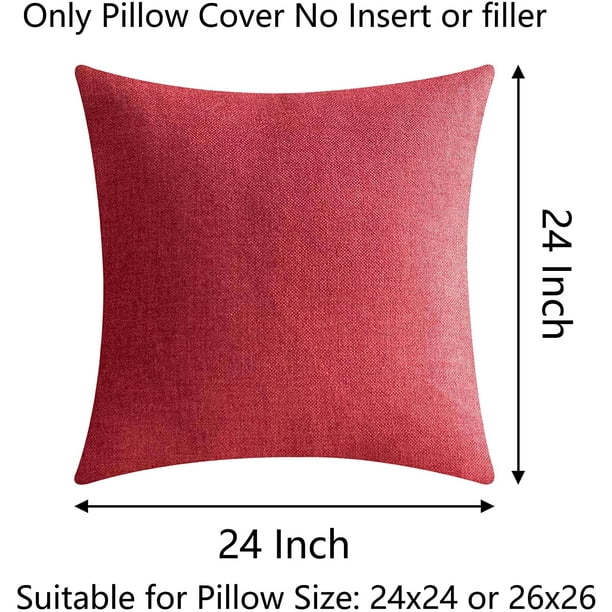 KSCD 24x24 Pillow Covers, Linen Euro Sham Covers Set of 2, Burgundy Decorative  Throw Pillows for Couch Office, 24x24 inch, Wine Red 