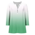 thumbnail image 4 of TKLPEHG 3/4 Length Sleeve Womens Tops Plus Size Gradient V Neck Button Tshirt Dressy Casual Loose Tunic Tops (Green,XXL), 4 of 9