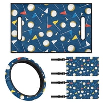 XYZCANDO Golf Print 4 Piece Golf Cart Seat Covers Golf Cart Steering Wheel Cover 2pcs Golf Cart Flags Golf Cart Blanket Anti Slip Golf Cart Steering Wheel Covers Suitable for All Seasons Blue
