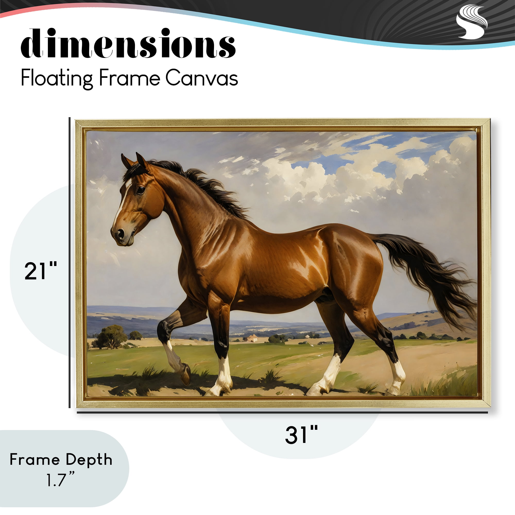 Stupell Industries Trotting Horse in Field Gold Framed Floater Canvas Wall Art, design by Creative Studio