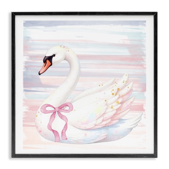 Pastel Swan with Ribbon Black Framed Giclee Art, design by Kim Allen