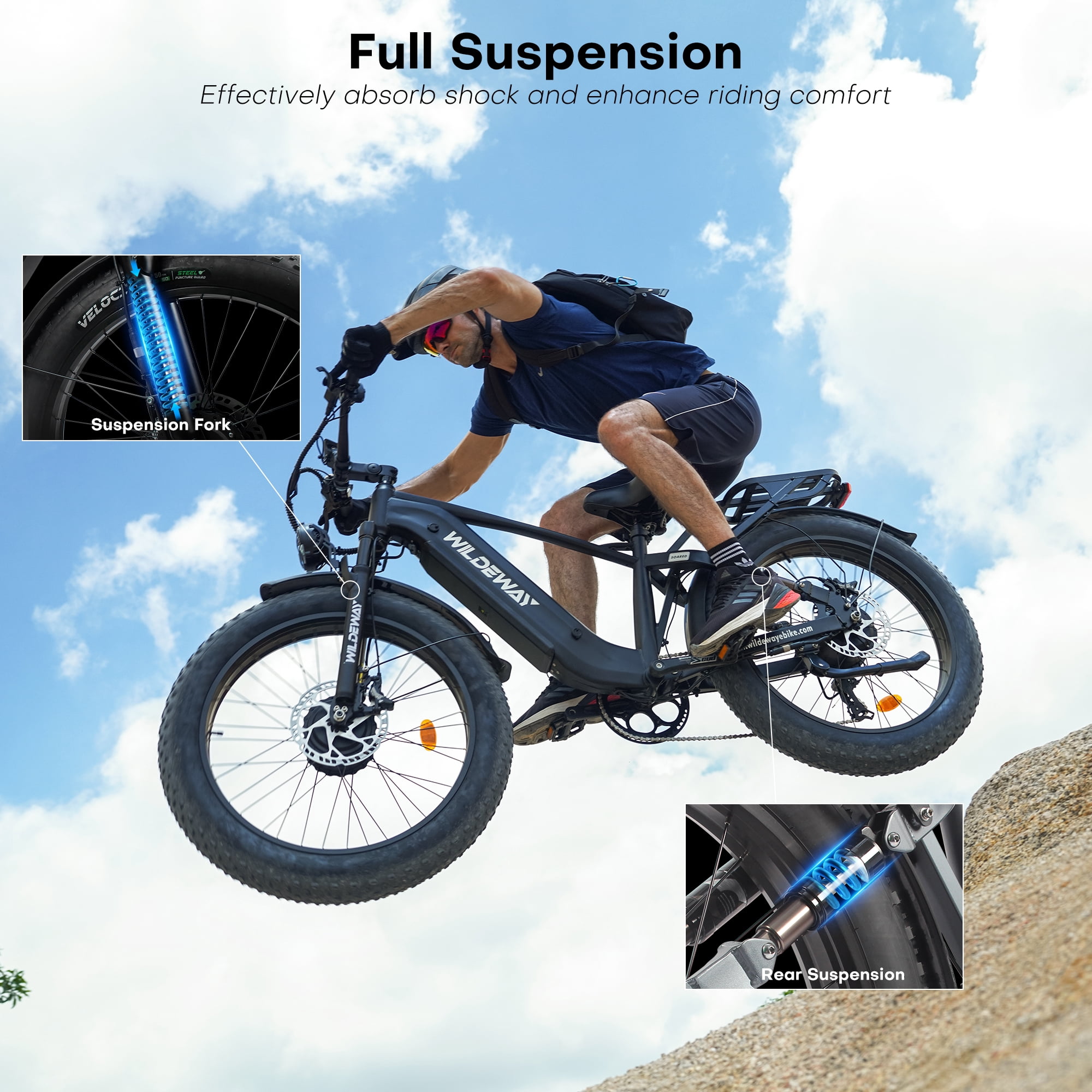 WILDEWAY Dual Motors 2600W Electric Bike for Adult 26'' UL2849 48V 30AH Removable Battery E-mountain bike 4.0 Fat Tire up to 32MPH Long Range Off-road Ebike Beach Dual Hydraulic&Brakes Bicycle