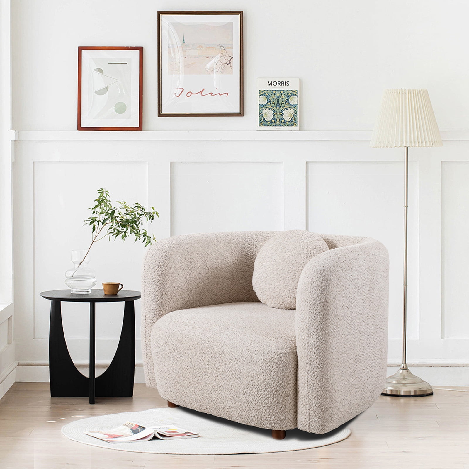 MAYEERTYAccent Square Sofa Chair, Boucle Fabric Upholstered Single Cloud Couch Chair, Japandi Style Armchair for Living Room, 1 Seater Sofa