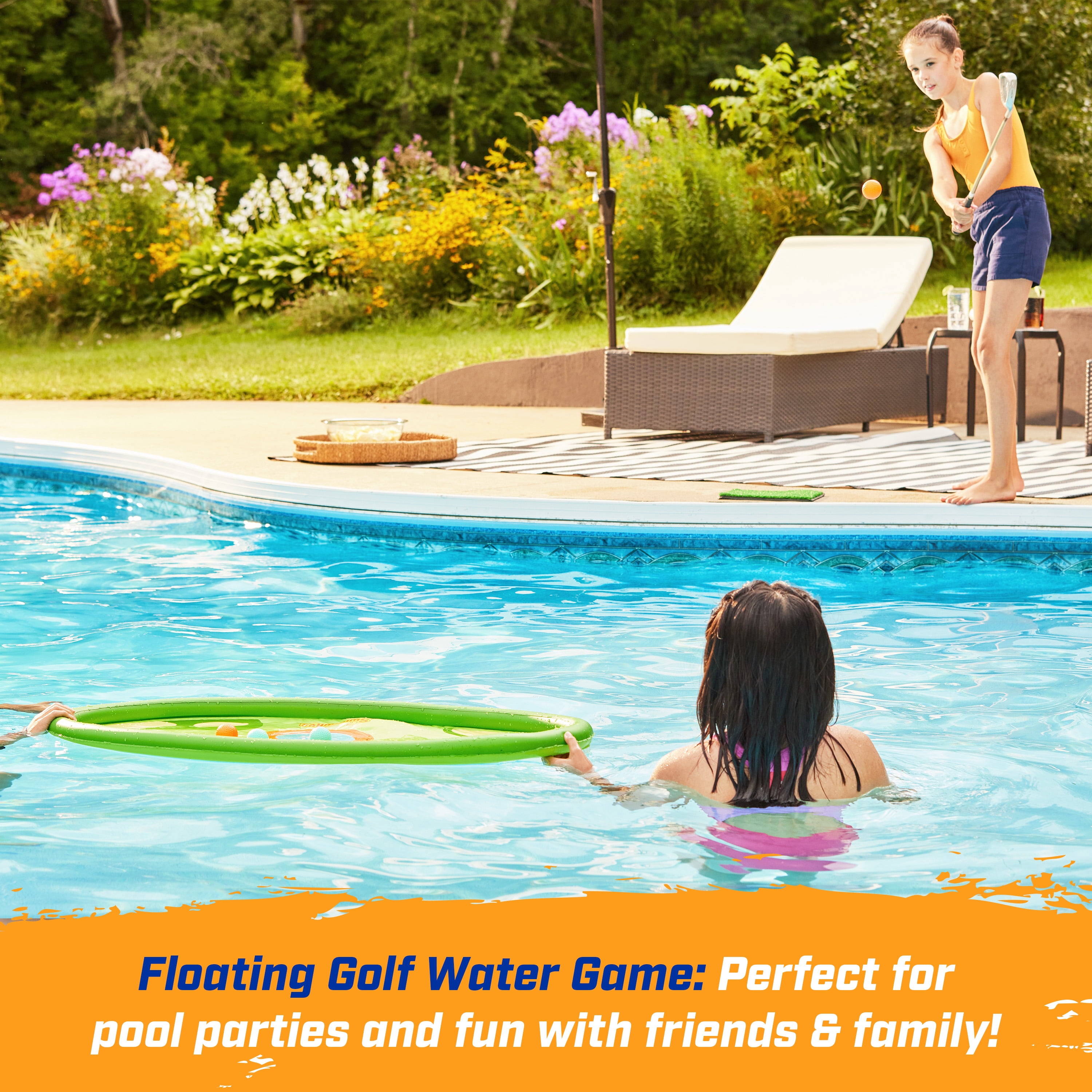 Swimways Hydro Golf, Pool Toys for Kids and Adults, Floating Swimming Pool Game with Golf Balls and Chipping Green, Outdoor Toys for Kids Aged 5 & Up