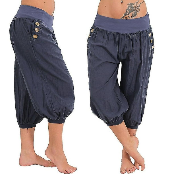 Women s Yoga Pants Side Pockets Harem Bloomers Capri Pants Bottoms Quick Dry Moisture Wicking Lightweight Hippie Boho Light Blue Tangerine Powder Whit Walmart