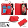 thumbnail image 3 of ELEHOLD For Samsung Galaxy S21 Ultra Phone Case Leather Crossbody Zipper Card Wallet Flip Case Kickstand Cover, with Ring Holder,Full Body Protection-Red, 3 of 7