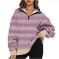 thumbnail image 2 of TIMIFIS Sweatshirts à Fermeture Éclair pour Femmes Décontracté Rayé Imprimé Col en V Chandail Automne Hiver Manches Longues, 2 of 6