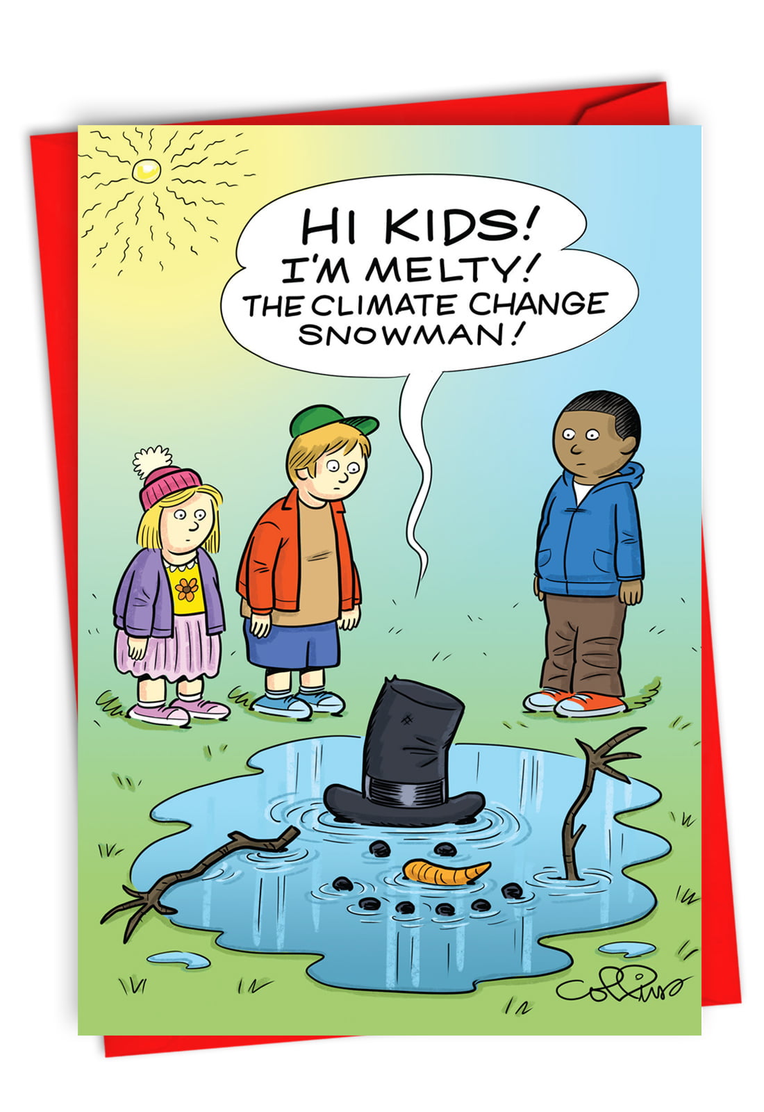 Funny Snowman Christmas Note Card - Global Warming, Climate Change