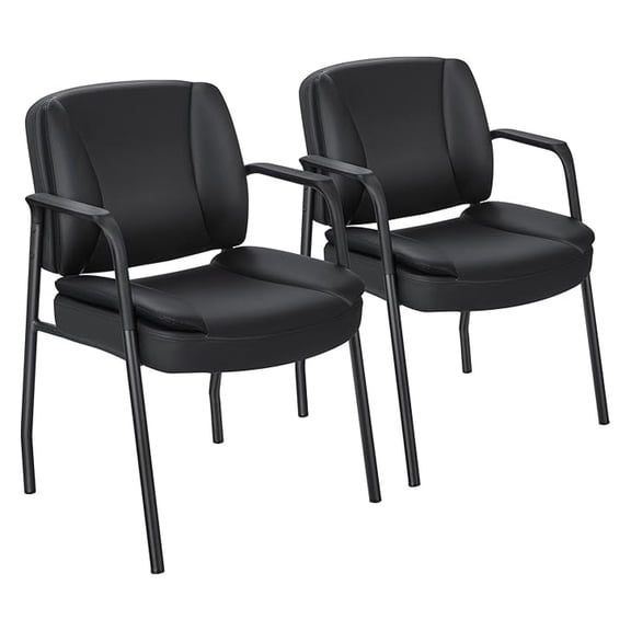 Office Guest Chair Waiting Room Reception Chairs Set of 2, PU Leather Executive Desk Chair with Padded Armrests for Meeting Conference (Black)