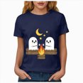 thumbnail image 4 of TOWED22 Halloween T Shirt Women Crew Neck Short Sleeve Cute Bow Ghost Graphic T Shirts - Spooky Print Loose Top Funny Fashion Clothes(Navy,XXL), 4 of 8