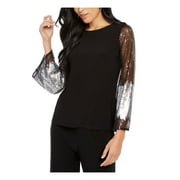 PISARRO NIGHTS Womens Black Long Sleeve Jewel Neck Evening Top Petites Size: PS