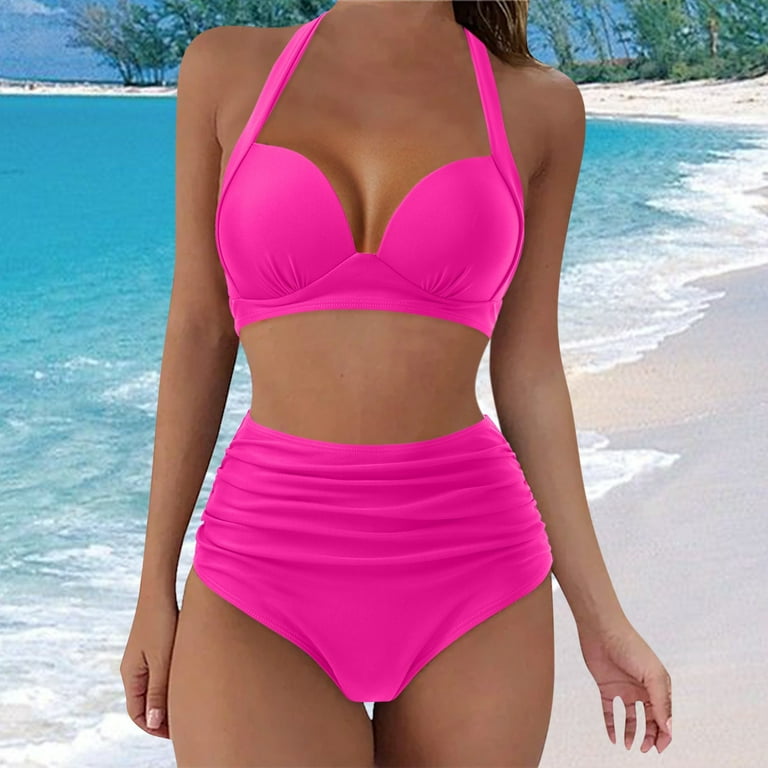 TOWED22 2 Piece Womens Modest Swimsuits High Waisted Bandeau Blue Bikini  Sets for Women Bathing Suit Swimwear(Hot Pink,XXL)