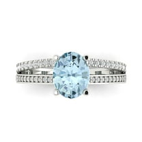 2.32 ct Oval Cut Natural Swiss Blue Topaz Solitaire with Simulated Diamond Accents 18K White Gold Womens Engagement Ring