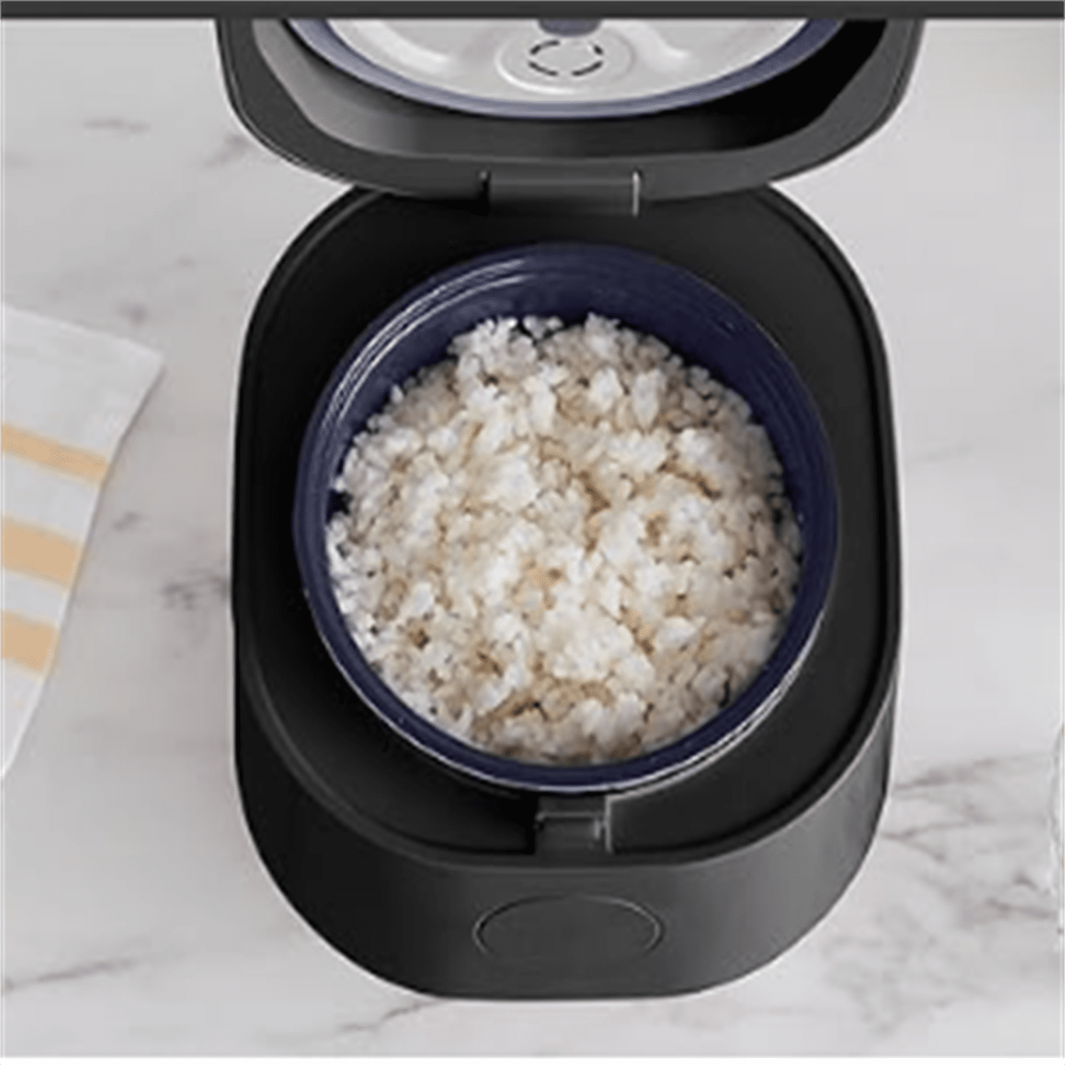 Digital Rice Cooker, 2-Cups Uncooked/4-Cups Cooked, Removable Nonstick Ceramic PFAS-Free Pot, One-Touch Presets, Oats, Quinoa, Brown Rice, Auto Keep Warm, Fuzzy Logic Tech, 1.5QT, Black