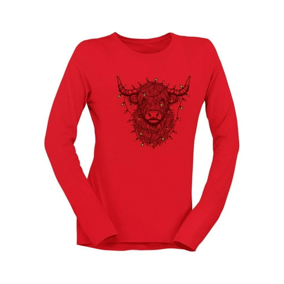 Highland Cow Christmas Lights Women's Long Sleeve