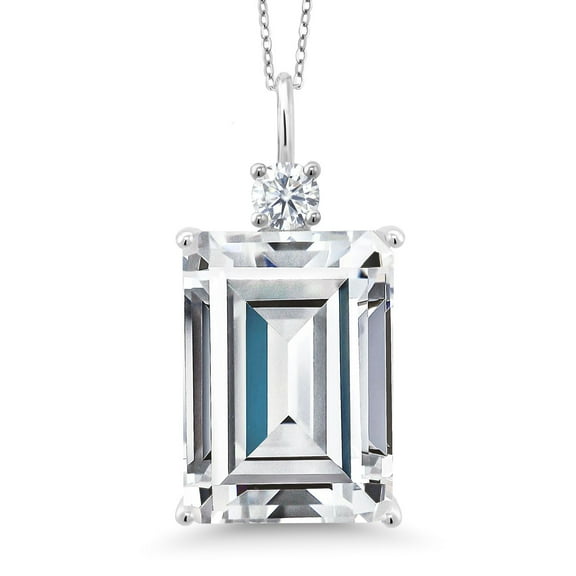 Gem Stone King 925 Sterling Silver CZ Simulated Diamond Pendant Necklace for Women (27.35 Cttw, Emerald Cut 18X13MM, With 18 inch Silver Chain)
