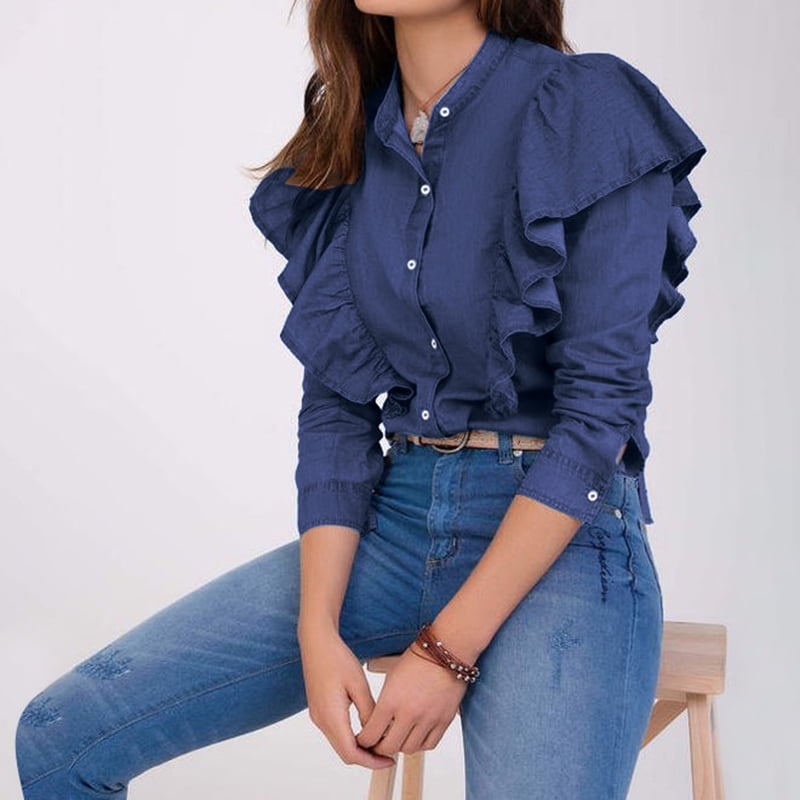 blue jean ruffle shirt