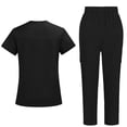 thumbnail image 3 of WULMLEO Womens Scrubs Outfits 2 Piece Short Sleeve Stretch Scrub Sets Petite V Neck Spring Nursing Workwear Tops and Pants Soft Comfortable Fashion Medical Nurse Uniform Black S, 3 of 6