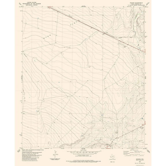 Topographical Map - Aragon Texas Quad - USGS 1983 - Vintage Wall Art