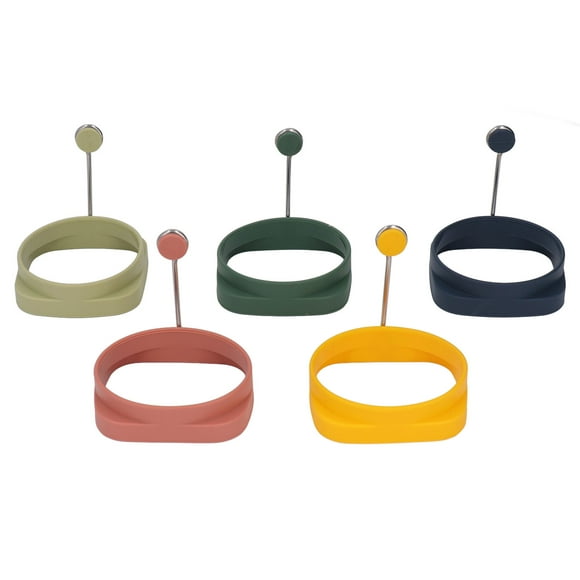 YUMILI Anneaux de friture d'œufs - 5 Anneaux d'œufs Double Face en Silicone avec poignée Isolante, Moule Rond à Double Usage pour Omelette
