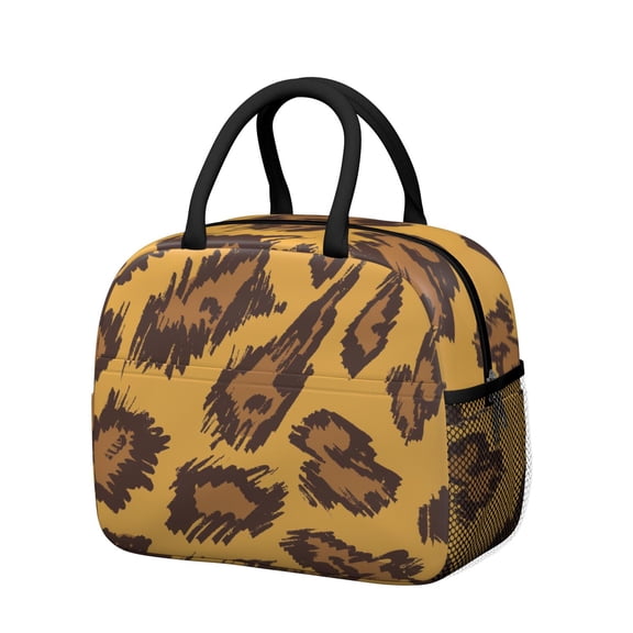 Womens Yellow and Brown Of Leopard Print Lunch Box for Work,Insulated Lunch Bag for Women,Loncheras Para Mujer,Leakproof Adult Lunch Bag for Work,Beach,Travel,Picnic,Camping