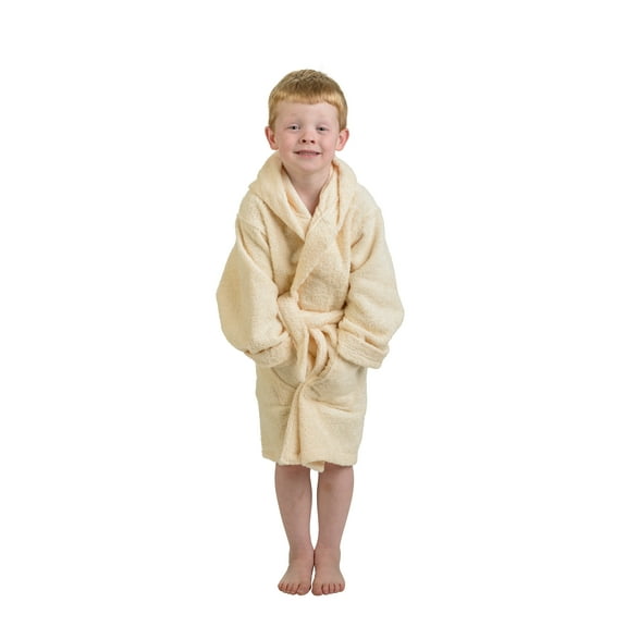 Cotton Kids Soft Lightweight Hooded Bathrobe, Small/Medium, Ivory