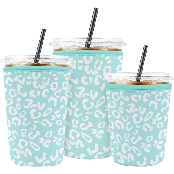 Iced Coffee Sleeve Neoprene Cup Sleeves, Blue Leopard | Ice Coffee Sleeve, Insulated Cold Drinks Covers, Fits Cups