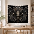 thumbnail image 5 of Bird Skull with Wings and Axes Against an Ornate Shield, Dramatic Gothic for Dark Art Lovers, Martial Decor, Halloween Gift, Tapestry Wall Hanging for Bedroom and Den, 5 of 7