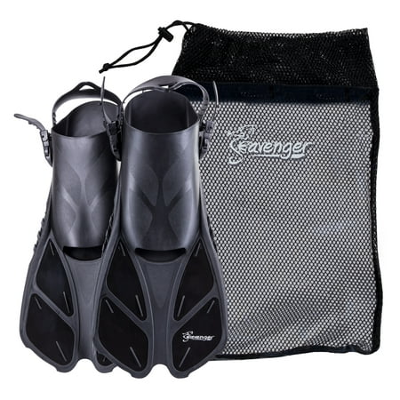 Seavenger Swim Fins / Flippers with Gear Bag for Snorkeling & Diving, Perfect for Travel Black (Best Fins For Float Tube Fishing)