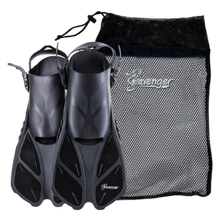 Seavenger Swim Fins / Flippers with Gear Bag for Snorkeling & Diving, Perfect for Travel Black (Best Fins For Bodysurfing)