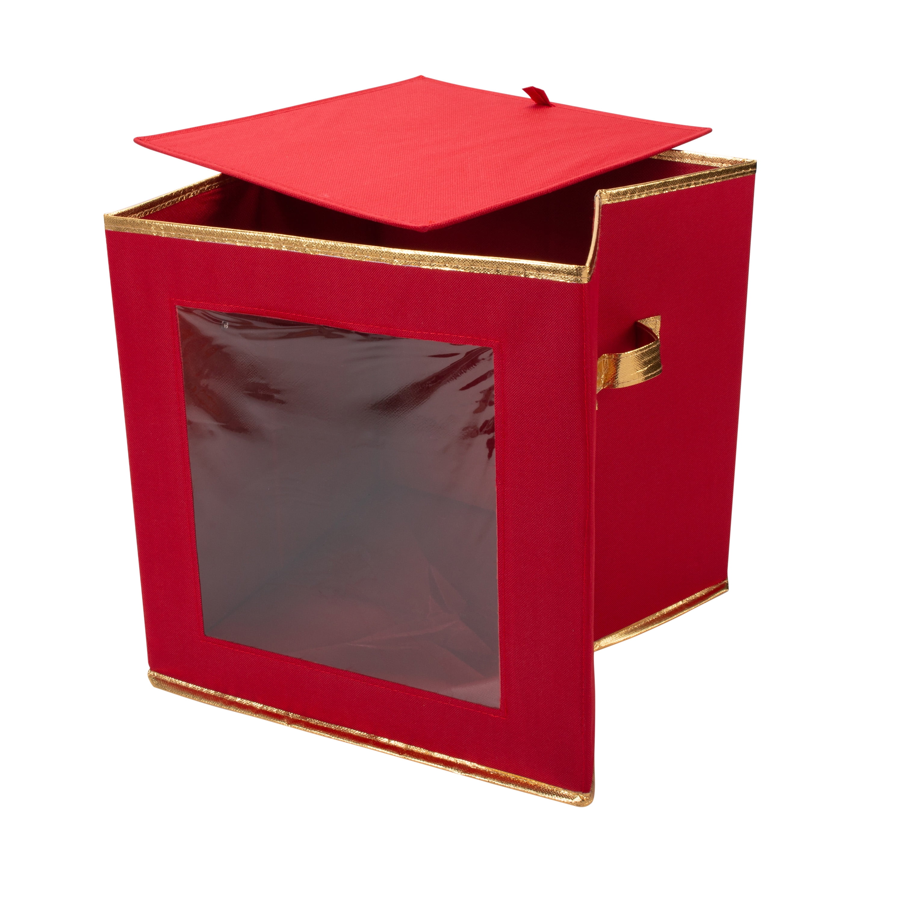 Simplify 64 Count Large Ornament Storage Box with See Through Window - Red