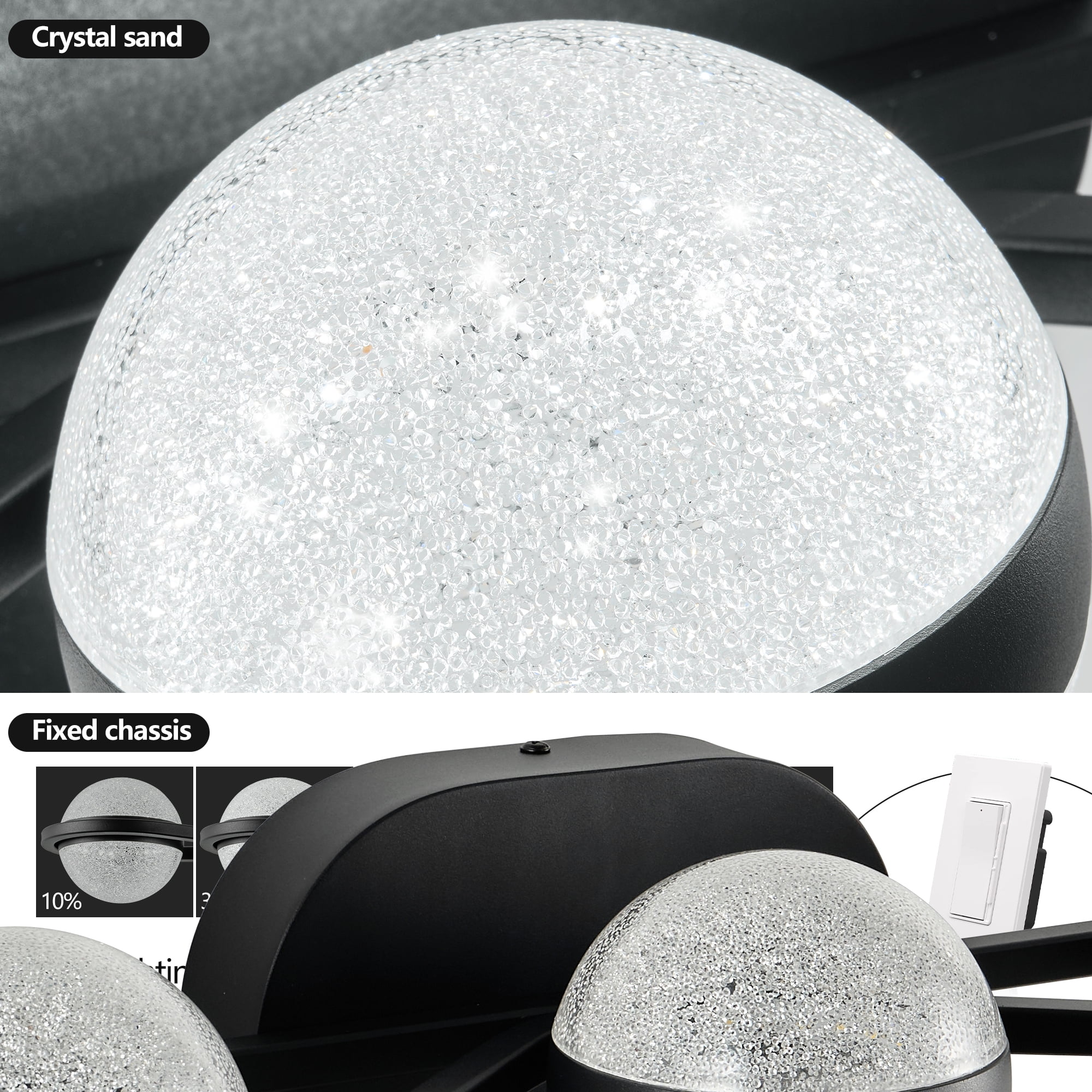Bathroom Vanity Light, LED 3 Bulb Crystal Sand Acrylic Shades, Wall Mounted Decorative Lighting Fixture, Suitable for Bathroom Vanity Mirror (Black)