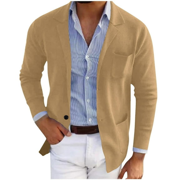 LpwkSSA Men's Casual Windproof Coat with Button Down Solid Color Long Sleeve Turn Down Collar Outerwear Coat with Pockets for Daily Casual and Business Wear Yellow XL