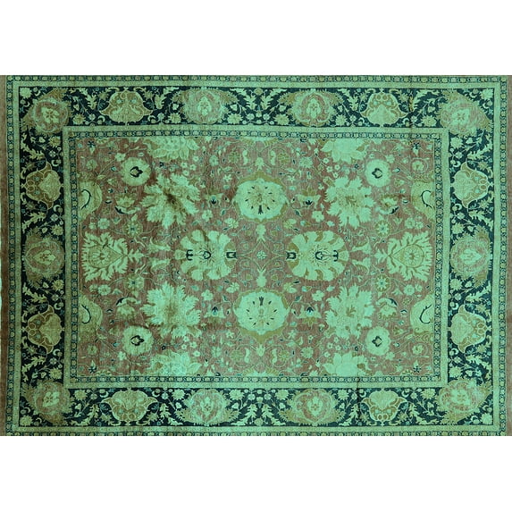 Ahgly Company Machine Washable Indoor Rectangle Oriental Turquoise Blue Traditional Area Rugs, 7' x 10'