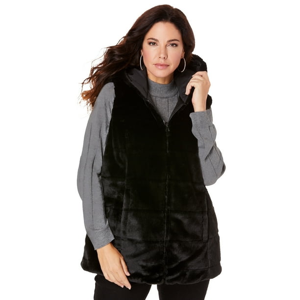 Roaman's Women's Plus Reversible Fur Vest - W, Black - Walmart.com
